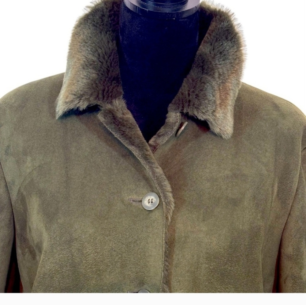 Vintage COACO New York Loden Green Faux Suede Fur Lined Penny Lane Coat …